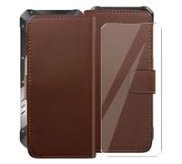 HGJTFANY Coque pour Oukitel WP100 Titan (6.80") avec Verre trempé, PU Flip Housse Etui, Fonction Stand avec Fente Carte Bouton magnétique Cuir Cover Case - Brown