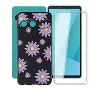 HGJTFANY Coque pour Sony Xperia 10 VII (6.10") avec 2 x Verre Trempé Film Protecteur, Antichoc en Silicone Souple Case, Noir TPU Bumper Housse Etui pour Sony Xperia 10 VII - Fleur Violette
