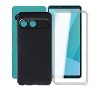 HGJTFANY Coque pour Sony Xperia 10 VII avec 4 x Verre Trempé Film Protecteur, Antichoc en Silicone Souple Case, Noir TPU Bumper Housse Etui pour Sony Xperia 10 VII (6.10")