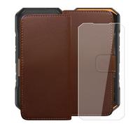 HGJTFANY Coque pour Ulefone Armor X32 (5.65") avec Verre trempé, PU Flip Housse Etui, Fonction Stand avec Fente Carte Bouton magnétique Cuir Cover Case - Brown