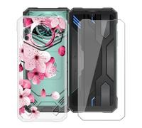 HGJTFANY pour Doogee S200X VIP Coque (6.72"), Housse Transparente en Silicone Souple avec Film de Protection en Verre Trempé, Ultra-Mince Antichoc Etui pour Doogee S200X VIP - Fleur de pêche
