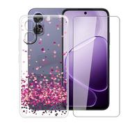 HGJTFANY pour Oppo A6k Coque (6.75"), Housse Transparente en Silicone Souple avec Film de Protection en Verre Trempé, Ultra-Mince Antichoc Etui pour Oppo A6k - Coeur Rouge