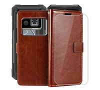 HGJTFANY Support Coque pour Doogee Fire 6 Max (6.72") + Verre Trempé Protection D'écran, Fonction Porte-Monnaie PU Cuir Flip Etui avec Souple TPU Doublure Housse pour Doogee Fire 6 Max - Brown