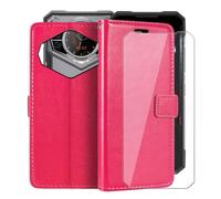 HGJTFANY Support Coque pour Doogee S200 Plus (6.72") + Verre Trempé Protection D'écran, Fonction Porte-Monnaie PU Cuir Flip Etui avec Souple TPU Doublure Housse pour Doogee S200 Plus - RosRed