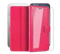 HGJTFANY Support Coque pour Xiaomi Poco F8 Pro (6.59") + Verre Trempé Protection D'écran, Fonction Porte-Monnaie PU Cuir Flip Etui avec Souple TPU Doublure Housse pour Xiaomi Poco F8 Pro - RosRed