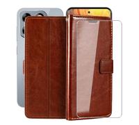 HGJTFANY Support Coque pour ZTE Axon 70 (6.70") + Verre Trempé Protection D'écran, Fonction Porte-Monnaie PU Cuir Flip Etui avec Souple TPU Doublure Housse pour ZTE Axon 70 - Brown