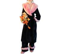 HGKPFGTG Peignoir en Flanelle et Fausse Fourrure éPaisse pour Femme Doux et Chaud Couleur Contrastée Ensemble Long et Pantalon de Pyjama pour Fête de Mariage,Noir,S
