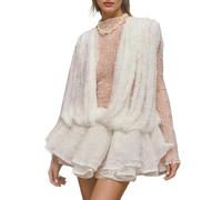 HGKPFGTG Robe Courte Romantique de Style Français Pour Femme Sexy Transparente en Dentelle Manches Longues Ourlet Bouffant à Volants Blanche,Blanc,L