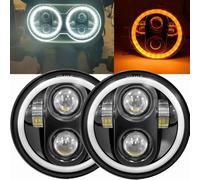 Hgkqbomb Phare Avant LED Moto 5,75 Pouces Compatible Avec Phare H4 5,75 Pouces Avec Œil D'ange Pour Sportster XL XG XR VRSCD Pour Dyna Phare Moto(2 PCS Black A)
