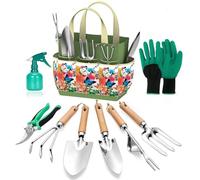 HGLCM Outils de Jardinage Lot de 9 - Ensemble Complet d’Outils de Jardin Robustes avec Sac à Main de Mode - Kit de Fournitures de Jardinage Durable pour Les Femmes
