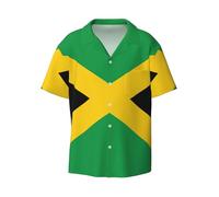 hgnbcsa Chemise hawaïenne imprimée drapeau de la Jamaïque, haut classique à col de camp, vêtement de fête tropicale élégant, pour l'extérieur, Noir , L