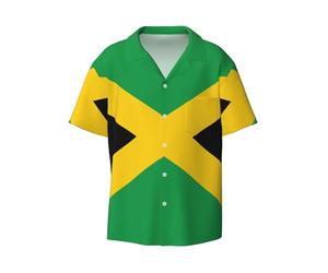 hgnbcsa Chemise hawaïenne imprimée drapeau de la Jamaïque, haut classique à col de camp, vêtement de fête tropicale élégant, pour l'extérieur, Noir , L