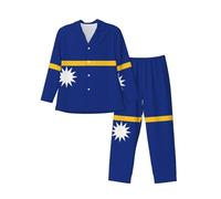 hgnbcsa Ensemble pyjama imprimé drapeau de Nauru, col cranté classique, vêtement de nuit léger et doux, pour une soirée confortable, Noir , S