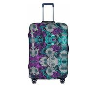 hgnbcsa Enveloppe de bagage à motif de fleurs violettes et bleu sarcelle, anti-rayures et double face, pour transport en aéroport, blanc, M, Valise