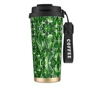 Hgnbcsa Monstera Deliciosa Tasse à café isotherme réutilisable en acier inoxydable avec couvercle étanche Motif palmier bananier 500 ml