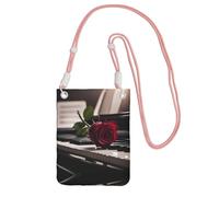 Hgnbcsa Petit sac à bandoulière pour femme avec imprimé rose rouge sur piano - Mini sac à main pour téléphone portable, rose, Taille unique