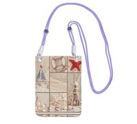 Hgnbcsa Petit sac à bandoulière pour femme, motif bateau, plage, étoile de mer, coquillage, sac à main pour téléphone portable, sac à main de voyage, violet, Taille unique