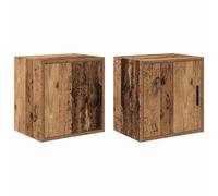 HGNFREF Lot de 2 armoires murales de garage aspect bois vieilli pour outils et accessoires, armoire suspendue peu encombrante avec compartiment de porte, facile d'entretien, pour garage, atelier