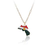hgnxa Collier ras du cou long avec pendentif carte du Kurdistan - Pendentif drapeau ethnique - Bijou d'amitié - Pour homme et femme, Métal