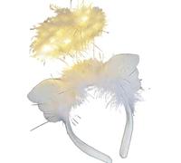 hgnxa Serre-tête lumineux en forme d'ange à plumes pour le Nouvel An, fête de mariage, accessoires photo pour enfants, femmes, filles et femmes