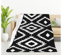 HGOD DESIGNS Couverture polaire en flanelle, légère et confortable pour chambre à coucher, salon, canapé, motif géométrique répété avec motif losange et pois Noir/blanc 130 x 150 cm