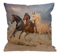 HGOD DESIGNS Housse de coussin avec motif chevaux qui courent dans le vent sauvage et sable - Décoration d'intérieur pour homme/femme - 45 x 45 cm