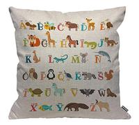 HGOD DESIGNS Housses de Coussin Alphabet mignon zoo alphabet avec des animaux Taies d'oreillers Maison Décoration Pour Hommes Femmes Garçon Fille Chambre Salon Canapé Coussins Oreillers 45 x 45 cm