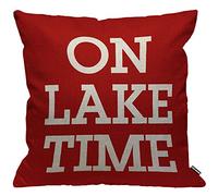 HGOD DESIGNS on Lake Time Housse de coussin avec lettrage drôle créatif Loisirs Élégant Rouge Taie d'oreiller Décoration de la maison pour homme/femme Salon Chambre Canapé Chaise 45 x 45 cm