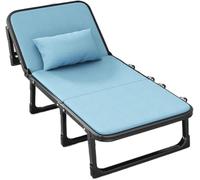 HGOuhK Lit Pliant Lit Pliant avec Matelas for Adultes, Cadre en Acier épais, lit de Camping Pliant avec roulettes, lit d'appoint(Blu)