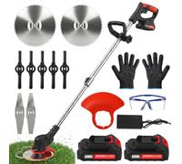 HGPUVIX Coupe-Bordures sans Fil avec Double Batterie et 3 Lames | Double Batterie 21 V, Moteur Puissant, Pivot 90°, Perche 100-130 cm, 3 Lames, Léger, Ergonomique, Jardin et Bordures