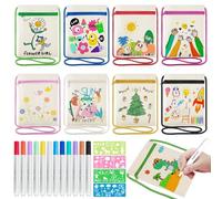 HGRGHH 8 Pièces Sacs en Tissu à Peindre pour Enfant, Sac à Bandoulière pour Enfants avec 4 Pochoirs et 12 Stylos de Couleur, Sac en Tissu Bricolage pour Cadeau, Événement, Écoles