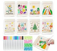 HGRGHH 8 Pièces Sacs en Tissu à Peindre pour Enfant, Sac à Bandoulière pour Enfants avec 4 Pochoirs et 12 Stylos de Couleur, Sac en Tissu Bricolage pour Cadeau, Événement, Les écoles