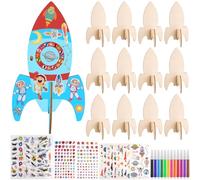 HGRGHH Fusée en Bois pour Enfant - 12 Pièces, Décoration et Bricolage, Activité Manuelle Loisir Créatif pour Garçon Fille, Decoration Anniversaire