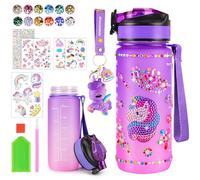 HGRGHH Licorne Bricolage Gourde, 600 ml Fille DIY Gourde, Kit de Loisir Créatif Enfant, Jeux Créatif Fille 5-10 Ans pour Cadeau Noël Anniversaire Cadeau, Sans BPA avec Autocollants, Porte-clés