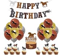 HGSHUO Ballons en Latex de Cheval Happy Birthday Bannière Horse Cupcake Topper pour Garçon Anniversaire Fête Party Decorations 32 Pièces