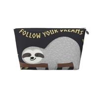HGSLQDEE Follow Your Dreams Trousse de toilette de voyage en cuir avec motif paresseux, Argenté., Taille unique