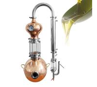 HGTRH Alambic Distillateur D'huiles Essentielles en Cuivre avec Kit D'alcoomètre Serpentine de Condensation en Verre Jusqu'à 15 litres Kit de Fabrication en Acier Inoxydable Essential Oil Separation