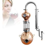 HGTRH Alambic Distillateur D'huiles Essentielles en Cuivre avec Kit D'alcoomètre Serpentine de Condensation en Verre Jusqu'à 15 litres Kit de Fabrication en Acier Inoxydable Distillate Outlet
