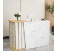 HGTRH Bureau Comptoir Accueil Barber Shop, Bois pour Centres Commerciaux, Hôtels, Réception d’entreprise avec Étagères et Tiroirs Verrouillables Marble Color 140cm