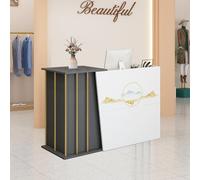 HGTRH Comptoir Accueil Institut De Beaute, Petit Comptoir Caisse Commerce, Comptoir De RéCeption Personnalisé avec Verrouillable Tiroirs, Grand Support De Rangement Comptoir De Bureau Grey 140cm