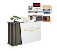 HGTRH Comptoir D Accueil Blanc et Bois, Comptoir De Caisse Magasin, Comptoir d'accueil avec Rangement Et Armoires Verrouillables pour RéCeption Entreprise, Bureau Grey 100cm