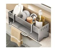 HGTRH Organisateur D'évier de Cuisine, Porte Eponge Evier Cuisine Porte-éponge avec Porte - Serviettes et Amovible Diviseur Drainage Automatique Grey