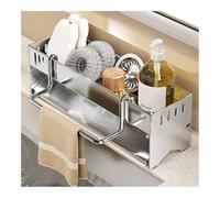 HGTRH Organisateur D'évier de Cuisine, Porte Eponge Evier Cuisine Porte-éponge avec Porte - Serviettes et Amovible Diviseur Drainage Automatique Silver