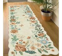 HGTRH Tapis Couloir,Tapis de Cuisine Devant Evier Rose, Motif Floral 3D Tapis de Couloir Antiderapant Lavable Tapis Cuisine Chemin Tapis Couloir Long pour Cuisine Chambre Beige 90x300cm