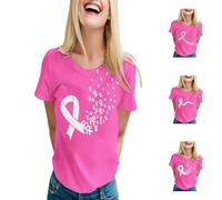 HGTSHUANGTA Cancer du Sein Octobre Rose T-Shirt Ruban Rose de Sensibilisation Ruban de Sensibilisation Cancer du Sein T-Shirt Femme Grande Taille Tee Femmes 7
