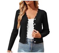 HGTSHUANGTA Cardigan Court en Tricot pour Femme - Col en V - Boutonnière - Open Front - Élégant et décontracté