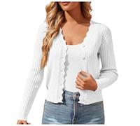 HGTSHUANGTA Cardigan Court en Tricot pour Femme - Col en V - Boutonnière - Open Front - Élégant et décontracté