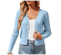 HGTSHUANGTA Cardigan Court en Tricot pour Femme - Col en V - Boutonnière - Open Front - Élégant et décontracté