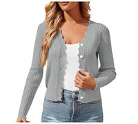 HGTSHUANGTA Cardigan Court en Tricot pour Femme - Col en V - Boutonnière - Open Front - Élégant et décontracté