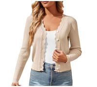 HGTSHUANGTA Cardigan Court en Tricot pour Femme - Col en V - Boutonnière - Open Front - Élégant et décontracté